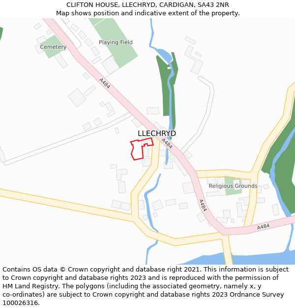 CLIFTON HOUSE, LLECHRYD, CARDIGAN, SA43 2NR: Location map and indicative extent of plot