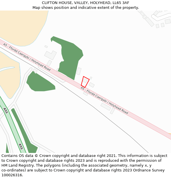 CLIFTON HOUSE, VALLEY, HOLYHEAD, LL65 3AF: Location map and indicative extent of plot