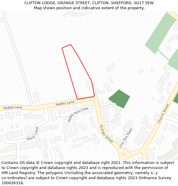 CLIFTON LODGE, GRANGE STREET, CLIFTON, SHEFFORD, SG17 5EW: Location map and indicative extent of plot