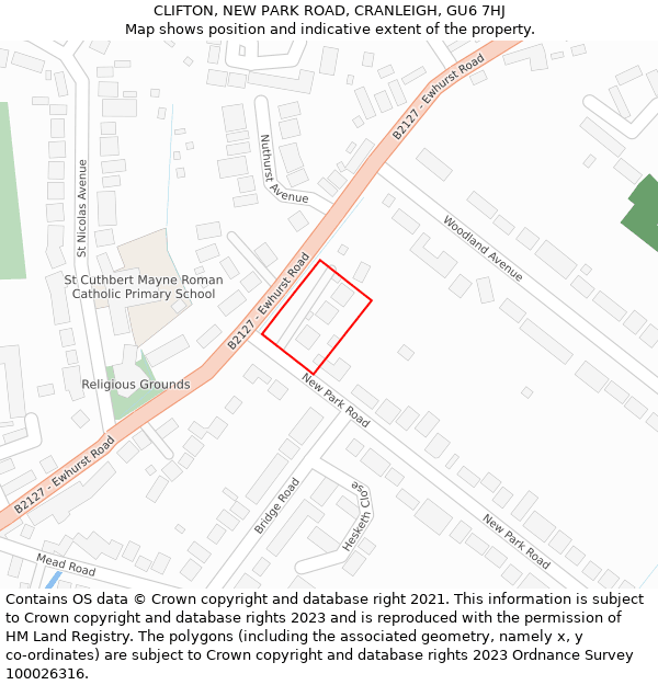 CLIFTON, NEW PARK ROAD, CRANLEIGH, GU6 7HJ: Location map and indicative extent of plot