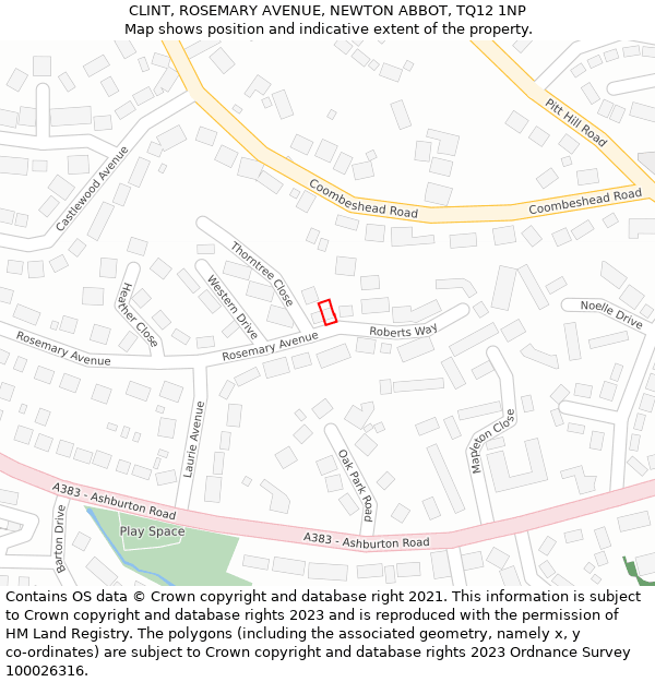 CLINT, ROSEMARY AVENUE, NEWTON ABBOT, TQ12 1NP: Location map and indicative extent of plot