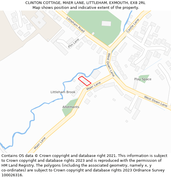 CLINTON COTTAGE, MAER LANE, LITTLEHAM, EXMOUTH, EX8 2RL: Location map and indicative extent of plot