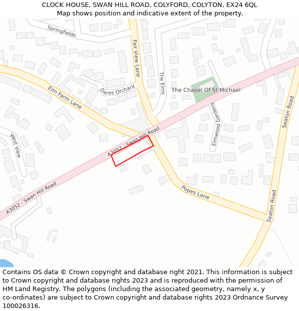 CLOCK HOUSE, SWAN HILL ROAD, COLYFORD, COLYTON, EX24 6QL: Location map and indicative extent of plot