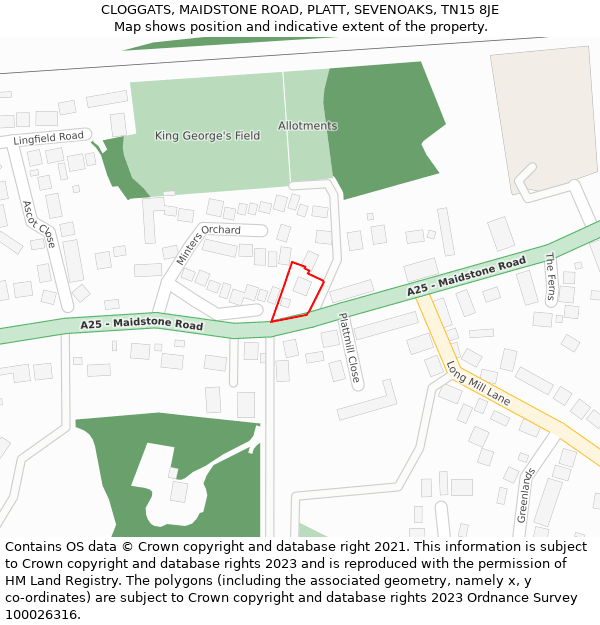 CLOGGATS, MAIDSTONE ROAD, PLATT, SEVENOAKS, TN15 8JE: Location map and indicative extent of plot