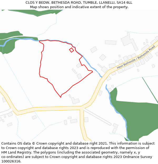 CLOS Y BEDW, BETHESDA ROAD, TUMBLE, LLANELLI, SA14 6LL: Location map and indicative extent of plot