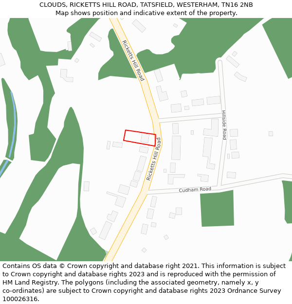 CLOUDS, RICKETTS HILL ROAD, TATSFIELD, WESTERHAM, TN16 2NB: Location map and indicative extent of plot