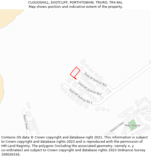 CLOUDSHILL, EASTCLIFF, PORTHTOWAN, TRURO, TR4 8AL: Location map and indicative extent of plot