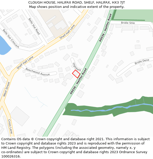 CLOUGH HOUSE, HALIFAX ROAD, SHELF, HALIFAX, HX3 7JT: Location map and indicative extent of plot