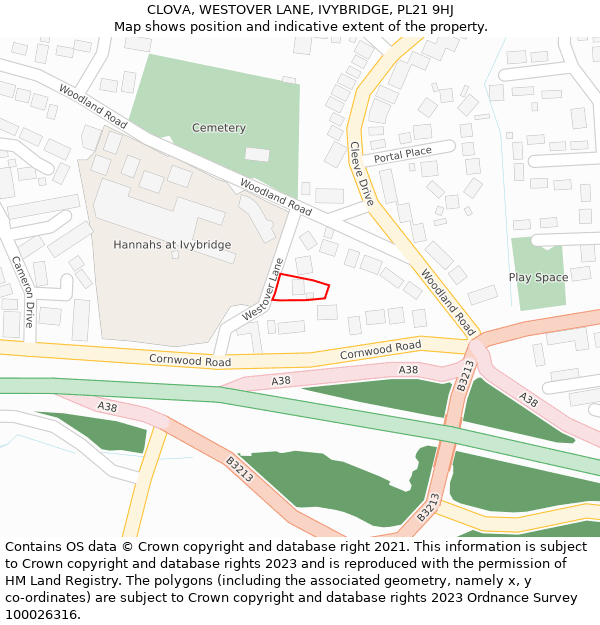 CLOVA, WESTOVER LANE, IVYBRIDGE, PL21 9HJ: Location map and indicative extent of plot