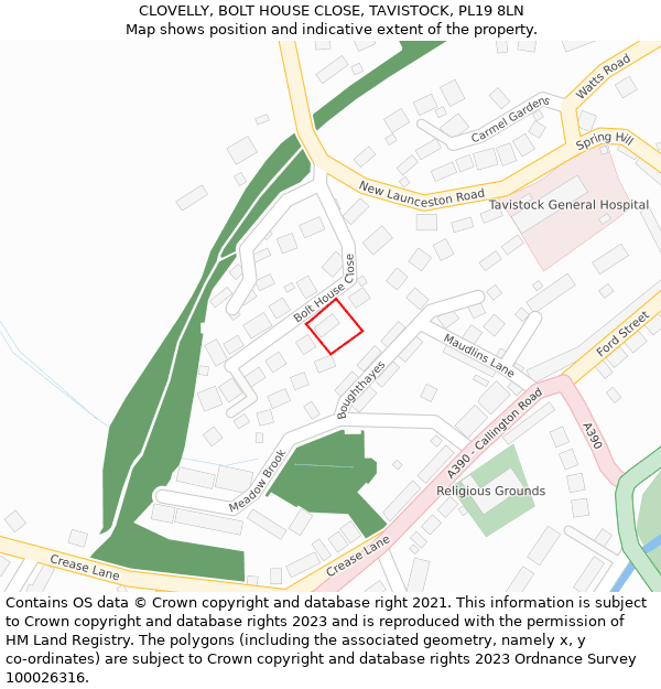 CLOVELLY, BOLT HOUSE CLOSE, TAVISTOCK, PL19 8LN: Location map and indicative extent of plot