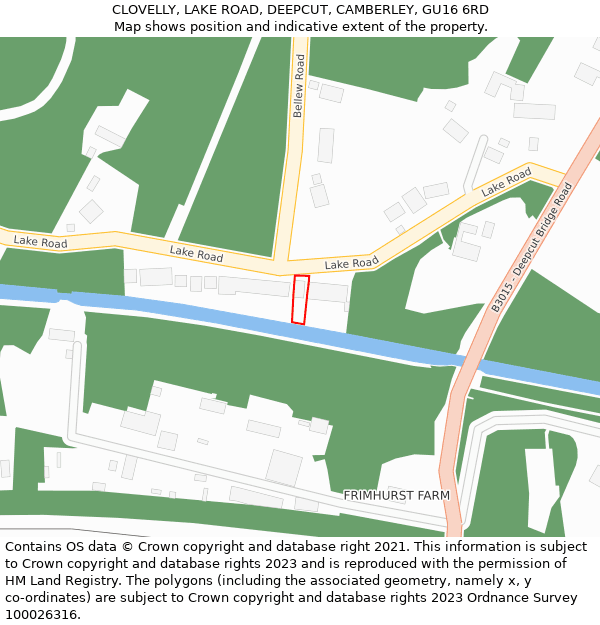 CLOVELLY, LAKE ROAD, DEEPCUT, CAMBERLEY, GU16 6RD: Location map and indicative extent of plot