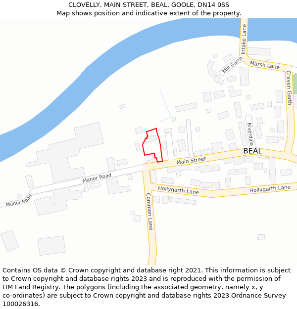 CLOVELLY, MAIN STREET, BEAL, GOOLE, DN14 0SS: Location map and indicative extent of plot