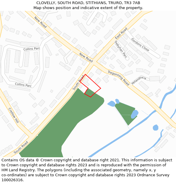 CLOVELLY, SOUTH ROAD, STITHIANS, TRURO, TR3 7AB: Location map and indicative extent of plot