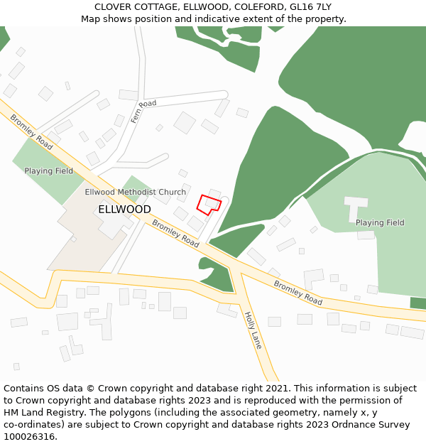 CLOVER COTTAGE, ELLWOOD, COLEFORD, GL16 7LY: Location map and indicative extent of plot