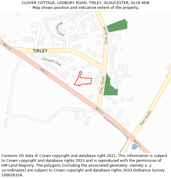 CLOVER COTTAGE, LEDBURY ROAD, TIRLEY, GLOUCESTER, GL19 4EW: Location map and indicative extent of plot