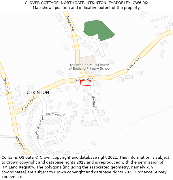 CLOVER COTTAGE, NORTHGATE, UTKINTON, TARPORLEY, CW6 0JX: Location map and indicative extent of plot