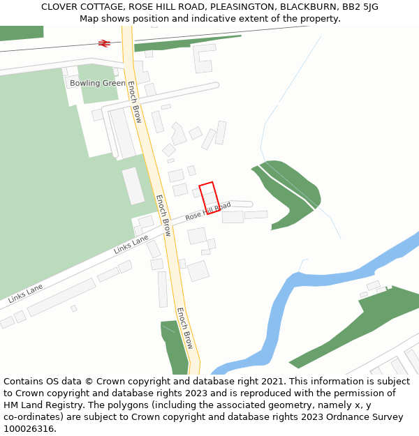 CLOVER COTTAGE, ROSE HILL ROAD, PLEASINGTON, BLACKBURN, BB2 5JG: Location map and indicative extent of plot