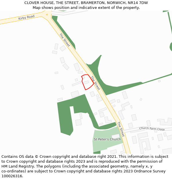 CLOVER HOUSE, THE STREET, BRAMERTON, NORWICH, NR14 7DW: Location map and indicative extent of plot