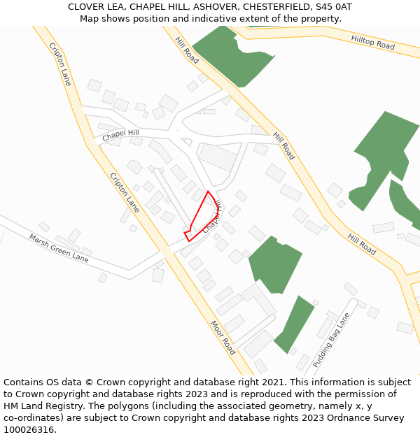 CLOVER LEA, CHAPEL HILL, ASHOVER, CHESTERFIELD, S45 0AT: Location map and indicative extent of plot