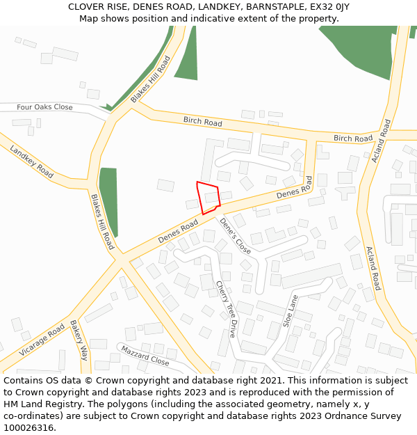 CLOVER RISE, DENES ROAD, LANDKEY, BARNSTAPLE, EX32 0JY: Location map and indicative extent of plot