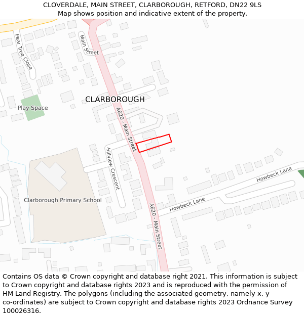 CLOVERDALE, MAIN STREET, CLARBOROUGH, RETFORD, DN22 9LS: Location map and indicative extent of plot