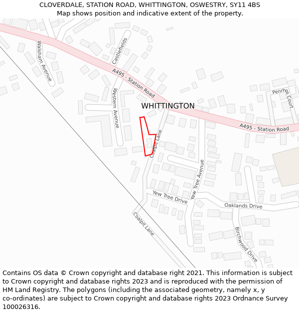 CLOVERDALE, STATION ROAD, WHITTINGTON, OSWESTRY, SY11 4BS: Location map and indicative extent of plot