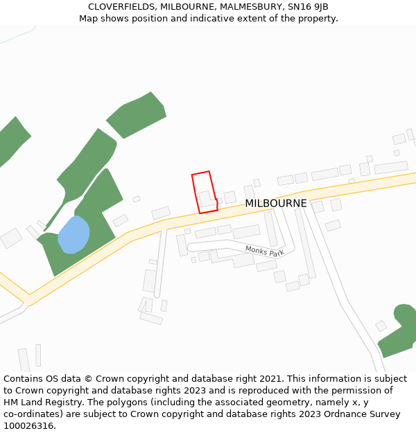 CLOVERFIELDS, MILBOURNE, MALMESBURY, SN16 9JB: Location map and indicative extent of plot