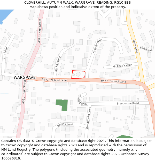 CLOVERHILL, AUTUMN WALK, WARGRAVE, READING, RG10 8BS: Location map and indicative extent of plot