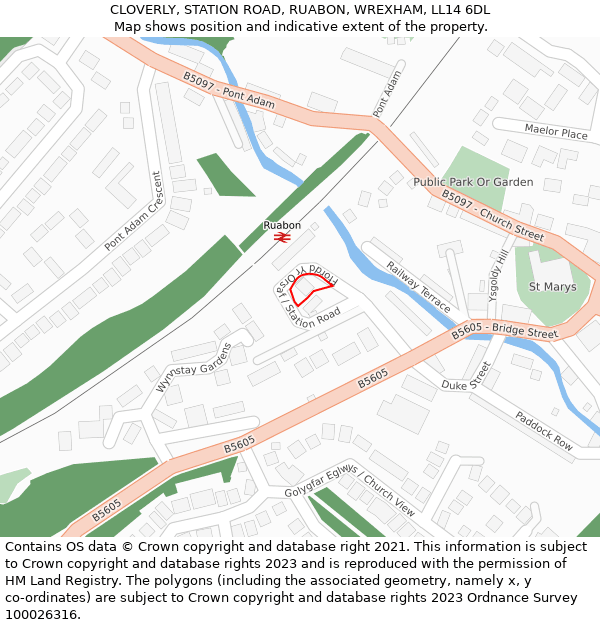 CLOVERLY, STATION ROAD, RUABON, WREXHAM, LL14 6DL: Location map and indicative extent of plot