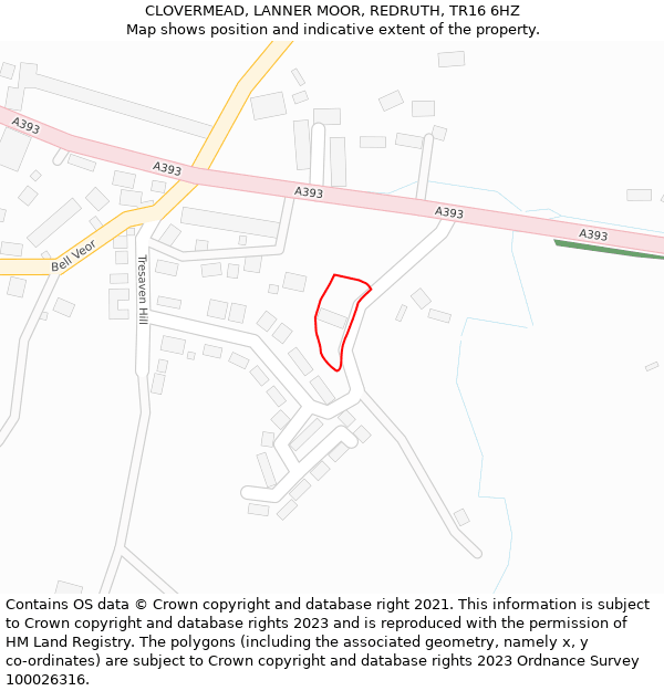 CLOVERMEAD, LANNER MOOR, REDRUTH, TR16 6HZ: Location map and indicative extent of plot