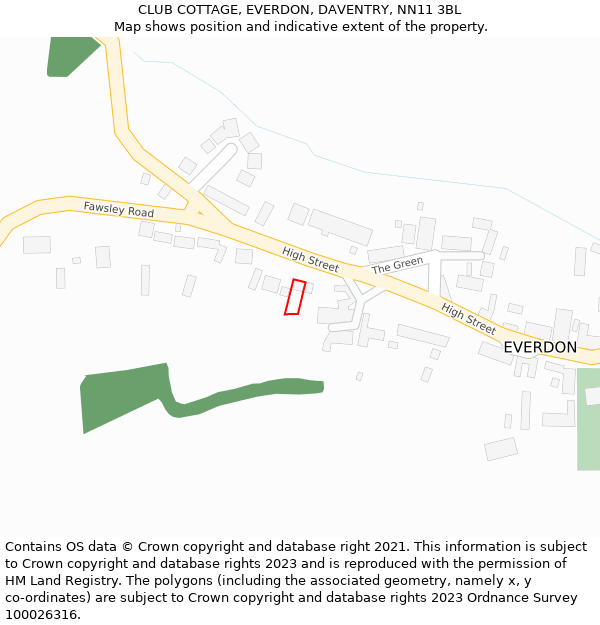 CLUB COTTAGE, EVERDON, DAVENTRY, NN11 3BL: Location map and indicative extent of plot
