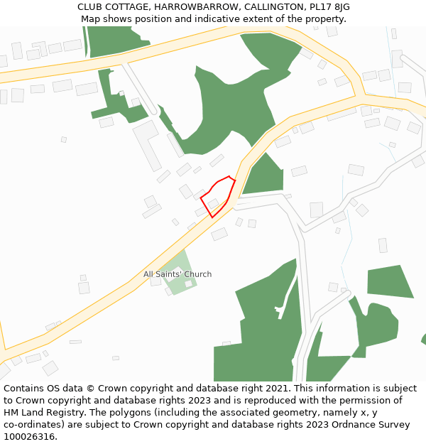 CLUB COTTAGE, HARROWBARROW, CALLINGTON, PL17 8JG: Location map and indicative extent of plot