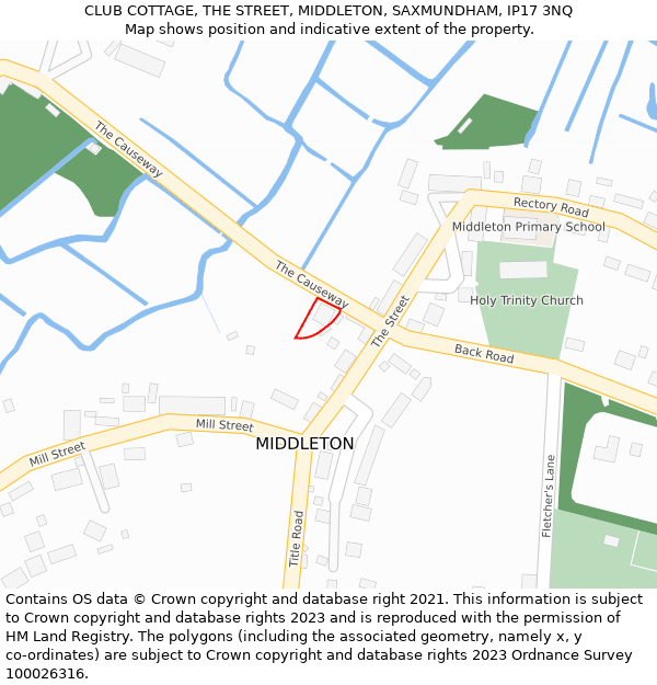 CLUB COTTAGE, THE STREET, MIDDLETON, SAXMUNDHAM, IP17 3NQ: Location map and indicative extent of plot