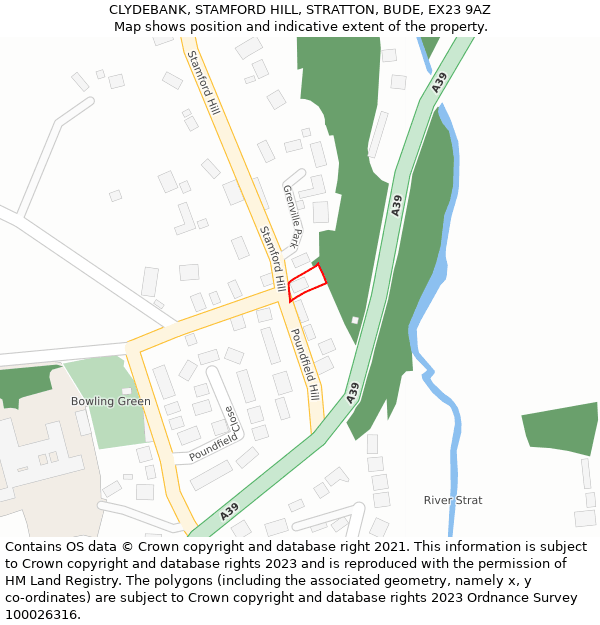 CLYDEBANK, STAMFORD HILL, STRATTON, BUDE, EX23 9AZ: Location map and indicative extent of plot