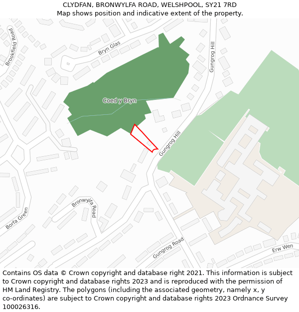 CLYDFAN, BRONWYLFA ROAD, WELSHPOOL, SY21 7RD: Location map and indicative extent of plot