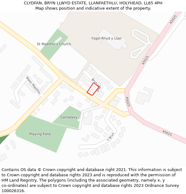 CLYDFAN, BRYN LLWYD ESTATE, LLANFAETHLU, HOLYHEAD, LL65 4PH: Location map and indicative extent of plot