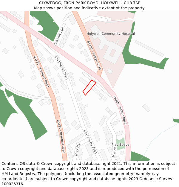 CLYWEDOG, FRON PARK ROAD, HOLYWELL, CH8 7SP: Location map and indicative extent of plot