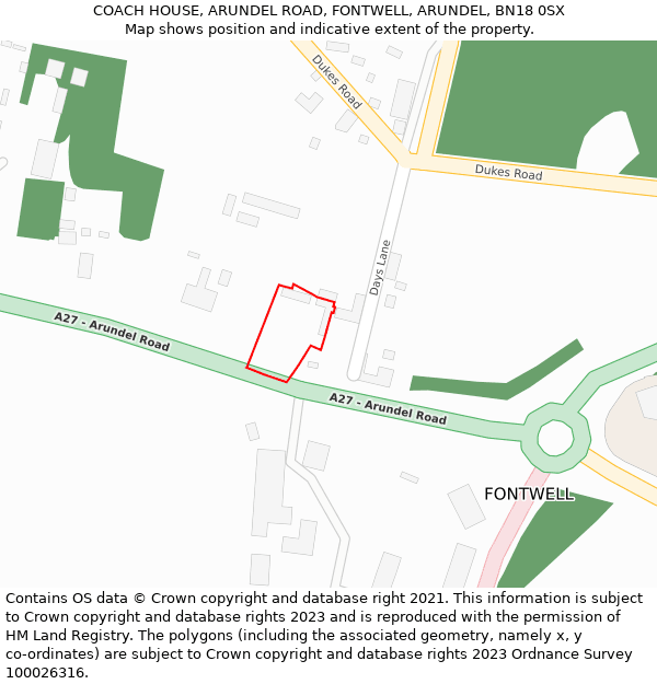 COACH HOUSE, ARUNDEL ROAD, FONTWELL, ARUNDEL, BN18 0SX: Location map and indicative extent of plot