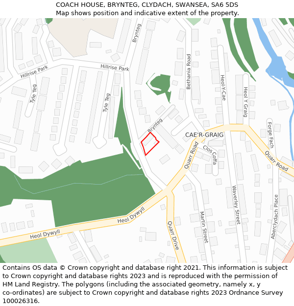 COACH HOUSE, BRYNTEG, CLYDACH, SWANSEA, SA6 5DS: Location map and indicative extent of plot