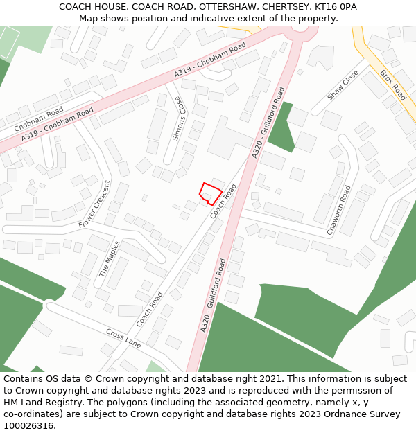 COACH HOUSE, COACH ROAD, OTTERSHAW, CHERTSEY, KT16 0PA: Location map and indicative extent of plot