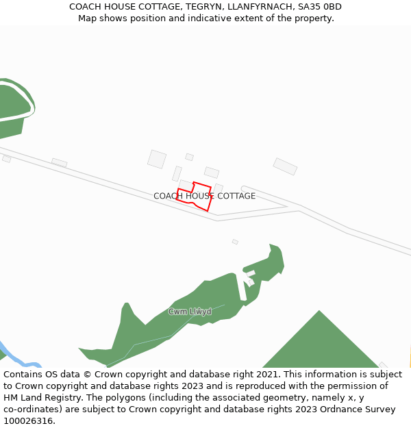 COACH HOUSE COTTAGE, TEGRYN, LLANFYRNACH, SA35 0BD: Location map and indicative extent of plot