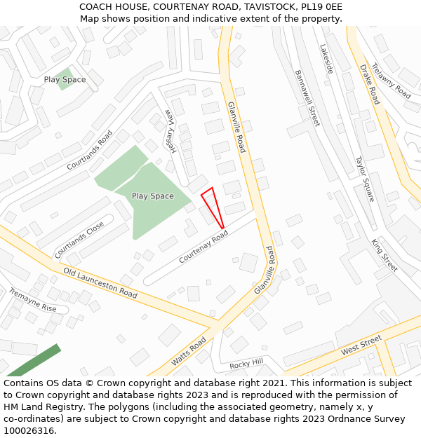 COACH HOUSE, COURTENAY ROAD, TAVISTOCK, PL19 0EE: Location map and indicative extent of plot