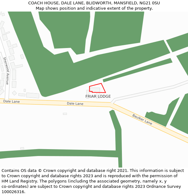 COACH HOUSE, DALE LANE, BLIDWORTH, MANSFIELD, NG21 0SU: Location map and indicative extent of plot