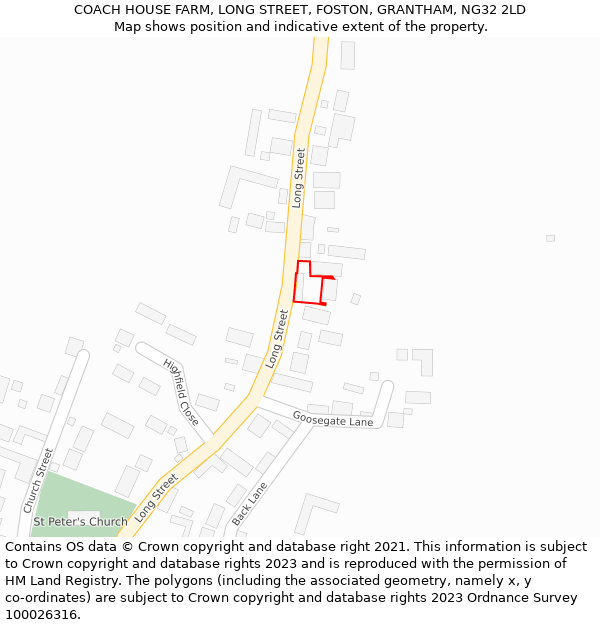 COACH HOUSE FARM, LONG STREET, FOSTON, GRANTHAM, NG32 2LD: Location map and indicative extent of plot