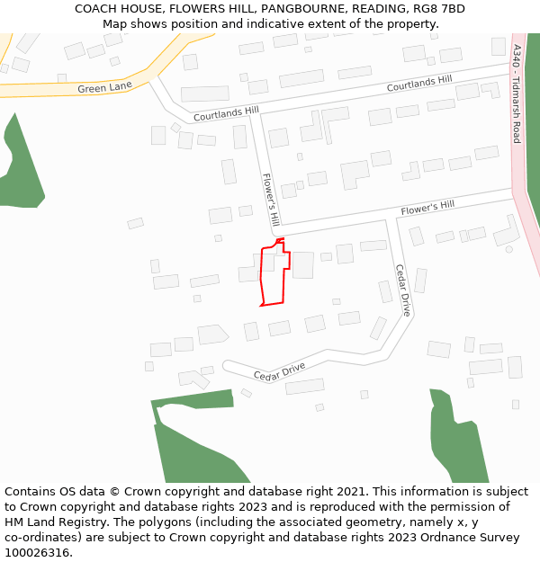 COACH HOUSE, FLOWERS HILL, PANGBOURNE, READING, RG8 7BD: Location map and indicative extent of plot