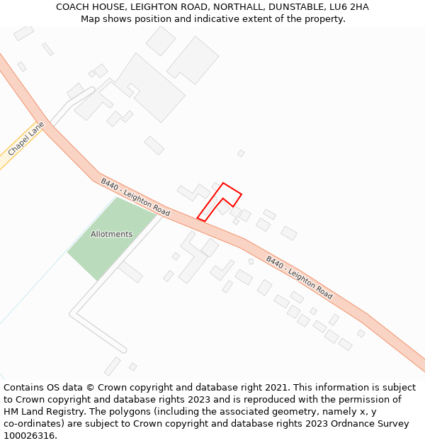 COACH HOUSE, LEIGHTON ROAD, NORTHALL, DUNSTABLE, LU6 2HA: Location map and indicative extent of plot