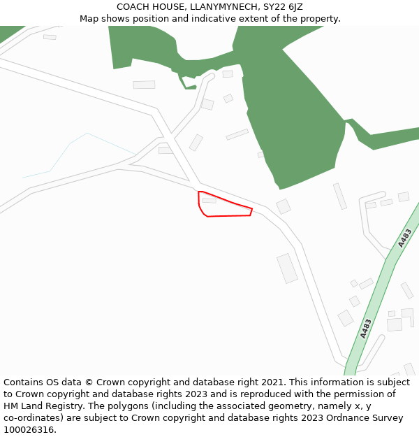 COACH HOUSE, LLANYMYNECH, SY22 6JZ: Location map and indicative extent of plot