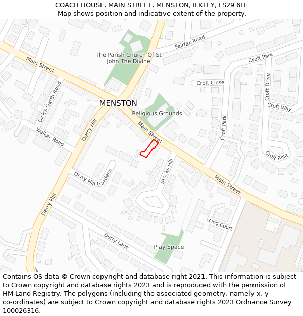 COACH HOUSE, MAIN STREET, MENSTON, ILKLEY, LS29 6LL: Location map and indicative extent of plot