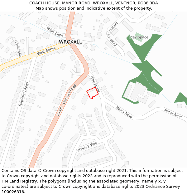 COACH HOUSE, MANOR ROAD, WROXALL, VENTNOR, PO38 3DA: Location map and indicative extent of plot