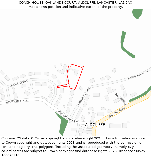 COACH HOUSE, OAKLANDS COURT, ALDCLIFFE, LANCASTER, LA1 5AX: Location map and indicative extent of plot